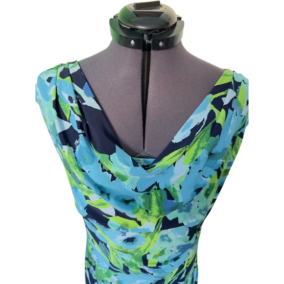 Lauren Ralph Lauren Floral Print Cowl Neck Sheath Dress Women Size 10 Blue Green - Picture 3 of 8